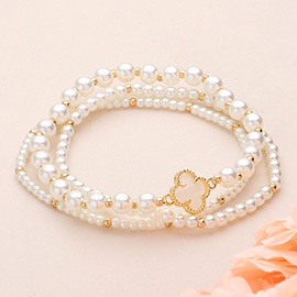 3PCS - Quatrefoil Pointed Pearl Stretch Multi Layered Bracelets