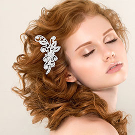 Rhinestone Paved Flower Leaf Pointed Hair Comb