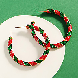 Enamel Candy Cane Hoop Earrings