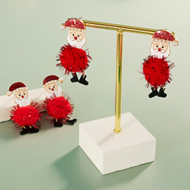 Enamel Santa Pom Pom Dangle Earrings