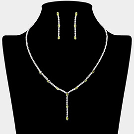 Marquise CZ Stone Pointed Rhinestone Paved Y Shaped Necklace