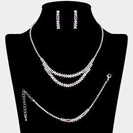 Rhinestone Paved Double Layered Chain Jewelry Set