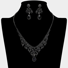 Teardrop Stone Pointed Rhinestone Paved Flower Embellished Necklace