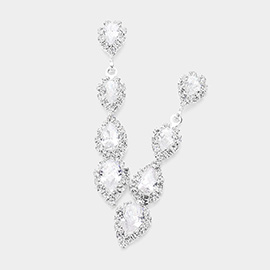 Teardrop CZ Stone Cluster Link Dropdown Evening Earrings