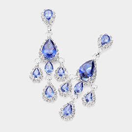 Teardrop CZ Stone Accented Chandelier Evening Dangle Earrings