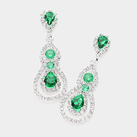 Teardrop CZ Stone Pointed Evening Dangle Earrings