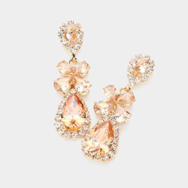 Teardop CZ Stone Pointed Evening Dangle Earrings