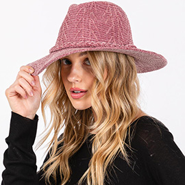 Chenille Pattern Fedora Hat with Braided Band