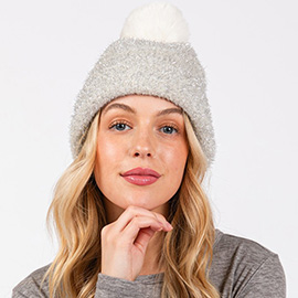 Lurex Mixed Pom Pom Beanie Hat