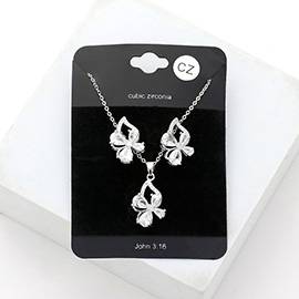 Flower CZ Stone Accented Pendant Necklace