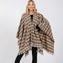 Multi Color Plaid Pattern Ruana Poncho