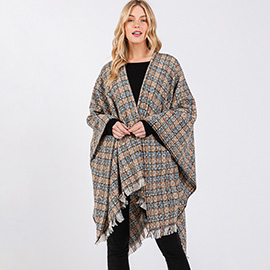 Multi Color Plaid Pattern Ruana Poncho