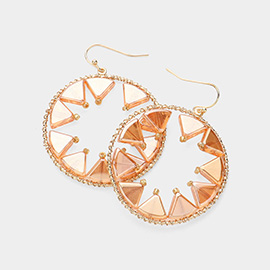 Triangle Beads Embellished Open Circle Dangle Earrings