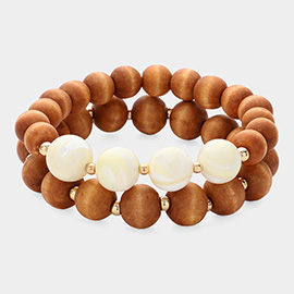 Wood Ball Beaded Stretch Layered Bracelets