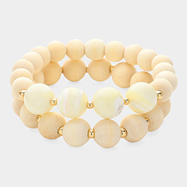 Wood Ball Beaded Stretch Layered Bracelets