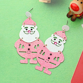 Glittered Metal Cutout Santa Dangle Earrings