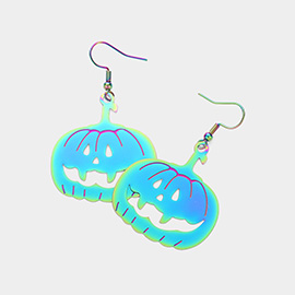 Metallic Metal Cutout Halloween Pumpkin Dangle Earrings