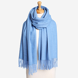 Solid Oblong Scarf with Tassels