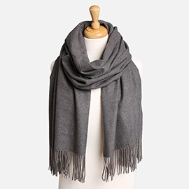 Solid Oblong Scarf with Tassels