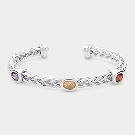 CZ Stone Bezel Pointed Cuff Bracelet