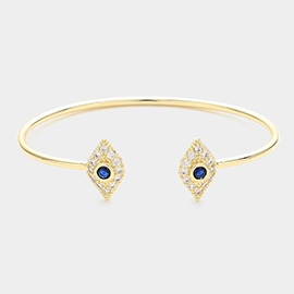 CZ Stone Paved Evil Eye Tip Cuff Bracelet