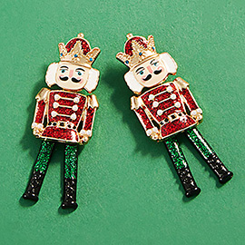 Glittered Enamel Christmas Nutcracker Earrings