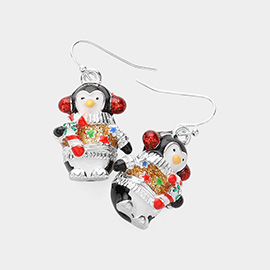 Enamel Christmas Penguin Dangle Earrings