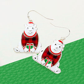 Enamel Christmas Bear Dangle Earrings