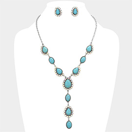 Teardrop Stone Cluster Link Y Shaped Western Necklace