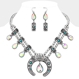 Teardrop Stone Cluster Pointed Western Horseshoe Pendant Ethnic Necklace