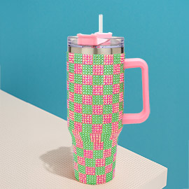 Bling Studded Checkered Patterned 40oz Stainless Steel Tumbler