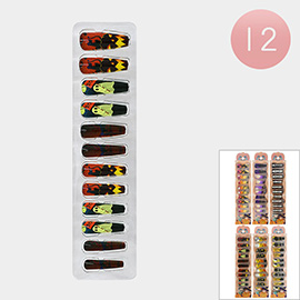 12 SET OF 12 - Halloween Printed Coffin Press On Nail Set