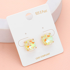 Round Stone Cushioni Stud Earrings