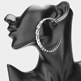 Stone Paved Metal Chain Shaped Hoop Earrings