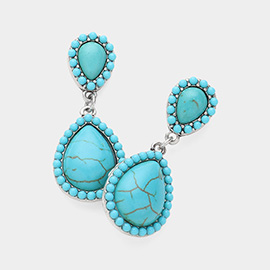 Western Teardrop Turquios Stone Cluster Earrings