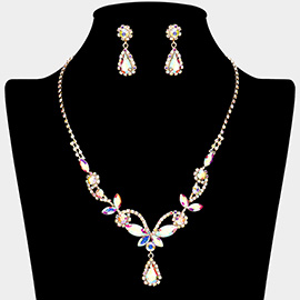 Marquise Stone Cluster Embellished Rhinestone Paved Necklace