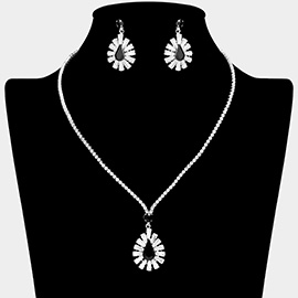 Teardrop CZ Stone Pointed Pendant Rhinestone Paved Necklace