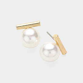 Metal Bar Pearl Poitned Stud Earrings