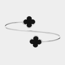 Stone Rim Enamel Quatrefoil Tip Cuff Bracelet