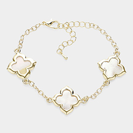 Mother Of Pearl Quatrefoil Bezel Station Bracelet