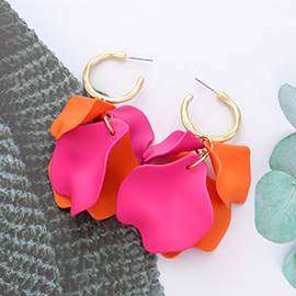 Colored Petal Cluster Dangle Hoop Earrings