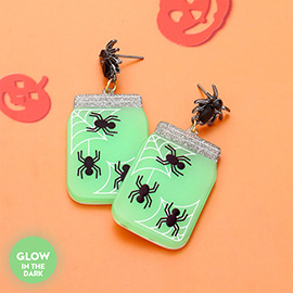 GLOW IN THE DARK Halloween Spider Drink Dangle Earrings