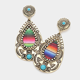 Western Turquiose Stone Pointed Rainbow Teardrop Dangle Earrings