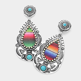 Western Turquiose Stone Pointed Rainbow Teardrop Dangle Earrings