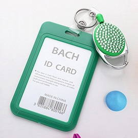 Bling Studded Tag Pointed Retractable ID Card Holder