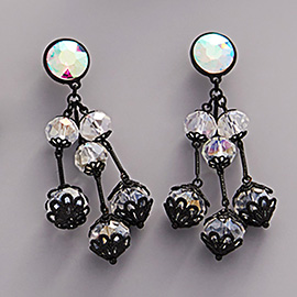 Round Glass Stone Cluster Dangle Chandelier Earrings