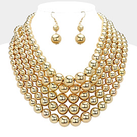 Metal Ball Multi Strand Bib Necklace