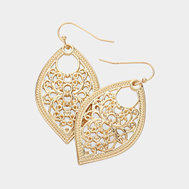 Metal Filigree Marquise Dangle Earrings