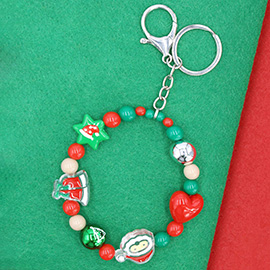 Christmas Charm Beaded Stretchable Keychain