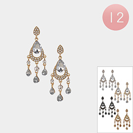 12Pairs - Teardrop Stone Pointed Chandelier Dangle Earrings